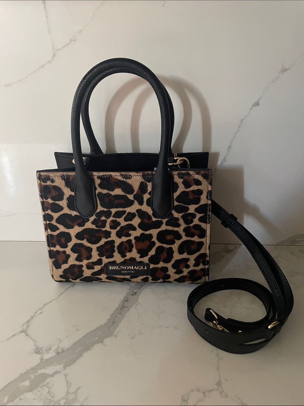 Bruno Magli Leopard-Print Tote w/ Black Leather Trim & Removable Crossbody Strap - Picture 5 of 6